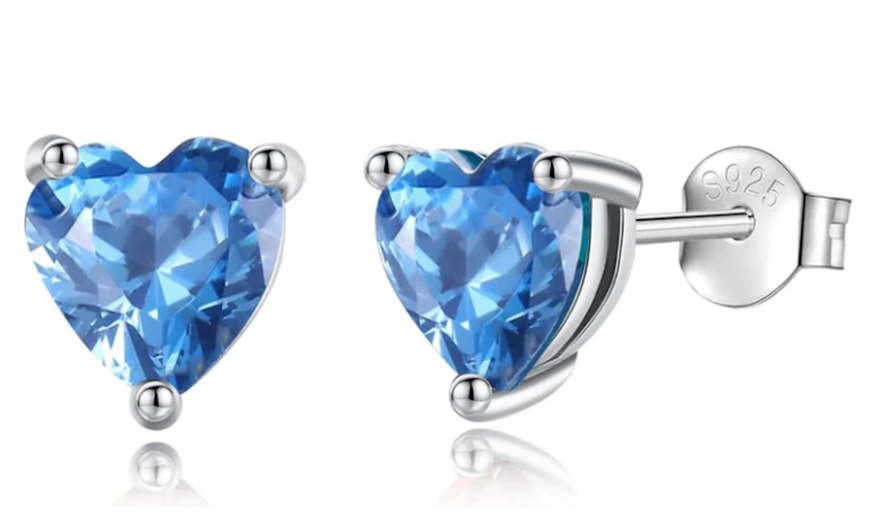 Image 2: The Cutest Earring: Solid Sterling Silver- Gemstone Heart Studs