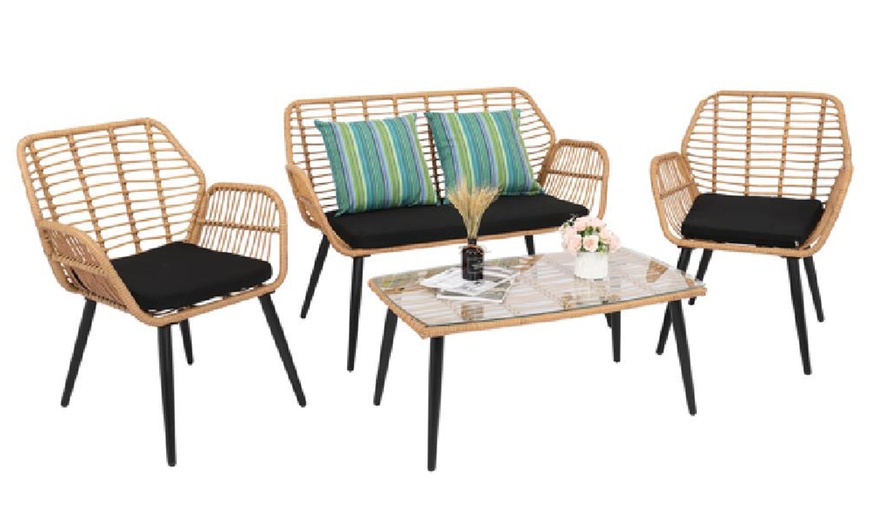 Image 12: PE Steel Outdoor Wicker Rattan Chair Set