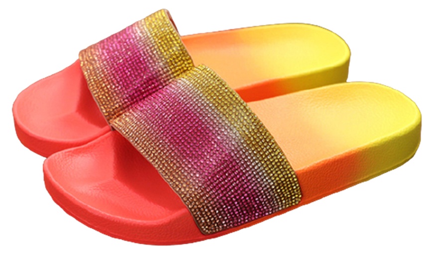 Image 3: Rhinestone Colour Gradient Flat Sandals