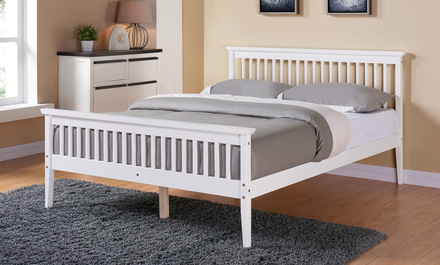 Image 1: Solid Wood Shaker Pine Bed Frame