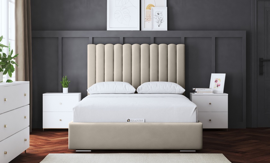 Image 4: Evangeline Panel Upholstered Gas Lift Bed with Optional Mattress