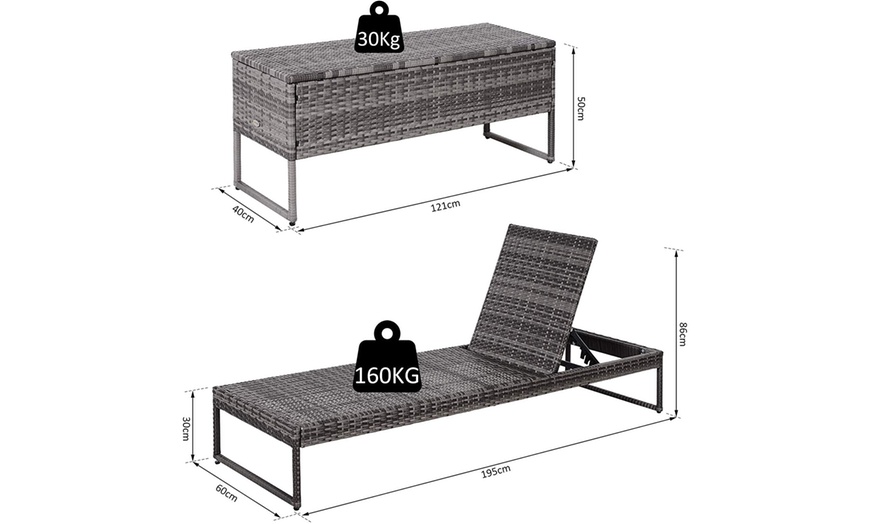 Image 4: Outsunny Rattan Sun Lounger Set