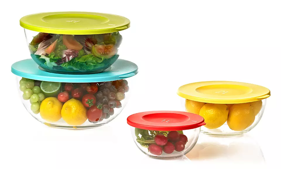 Glasslock Large Nesting Mixing Bowls with Colored Lids (4-, 6-, or 8-Piece) - Primary Image