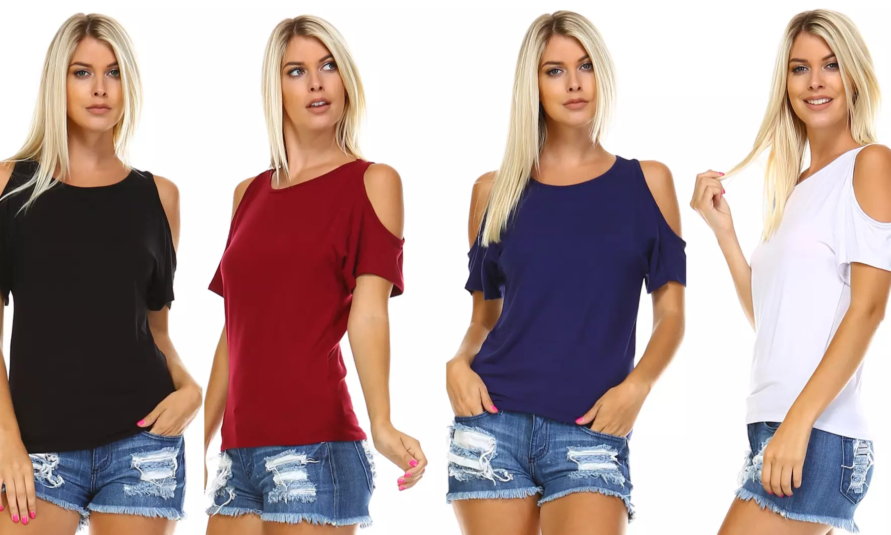 Isaac Liev Women's Open-Shoulder Short Sleeve Top in Standard or Plus Sizing - Primary Image