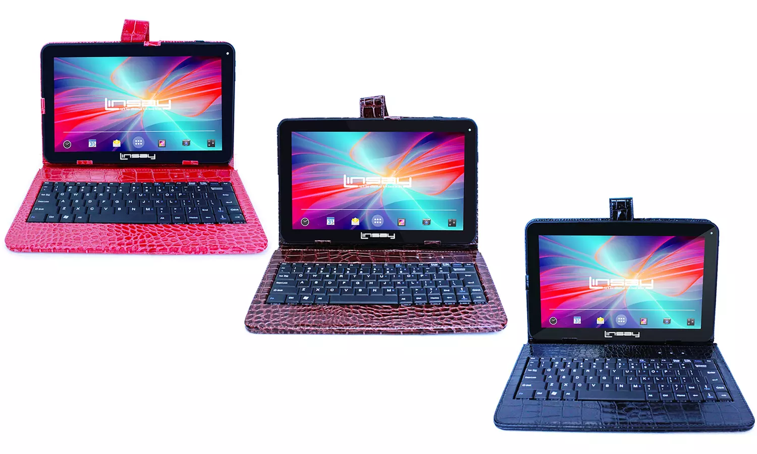 LINSAY 10.1" 16GB Android 9.0 Tablet with Detachable Crocodile-Texture Keyboard Case - Primary Image