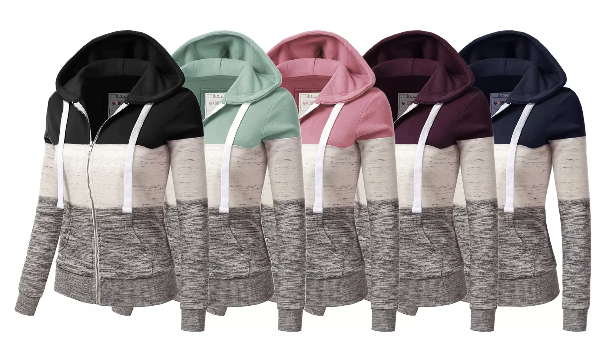 Doublju Junior's Zip-Up Hoodie Colorblock Sweatshirt - Primary Image