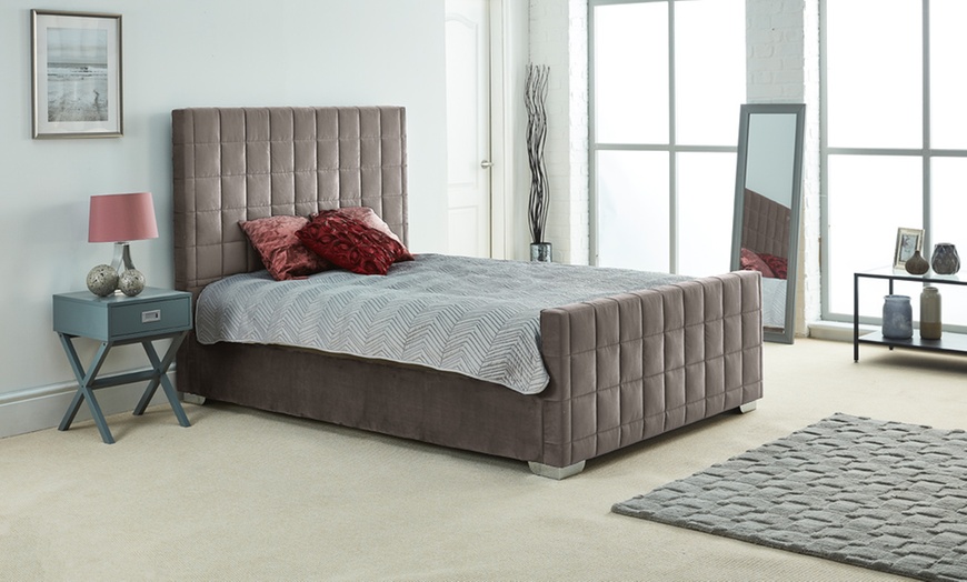 Image 2: Velvet Cube Bed Frame