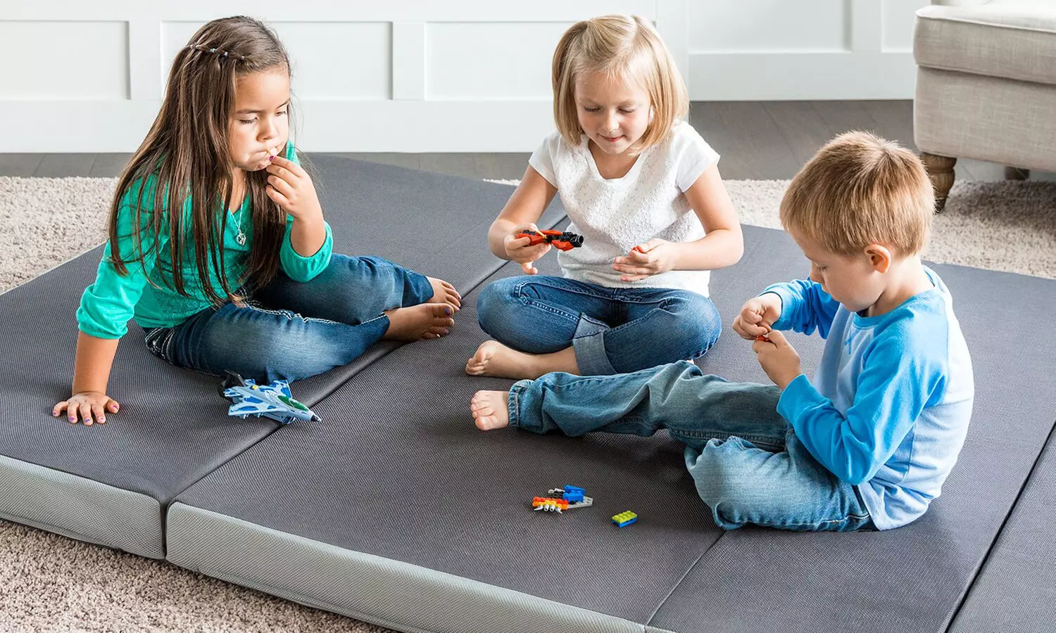 LUCID Comfort Collection 4" Folding Sofa Bed & Play Mat - Washable Cover - Primary Image