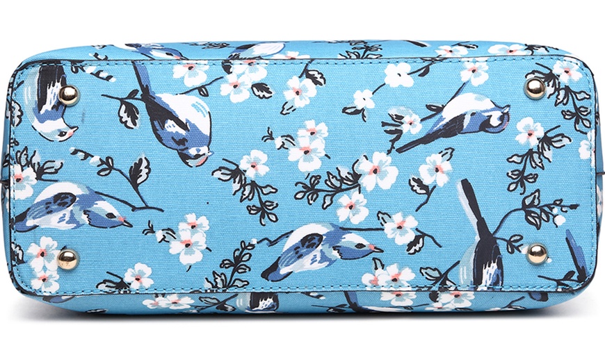 Image 6: Matte Bird Print Tote Handbag