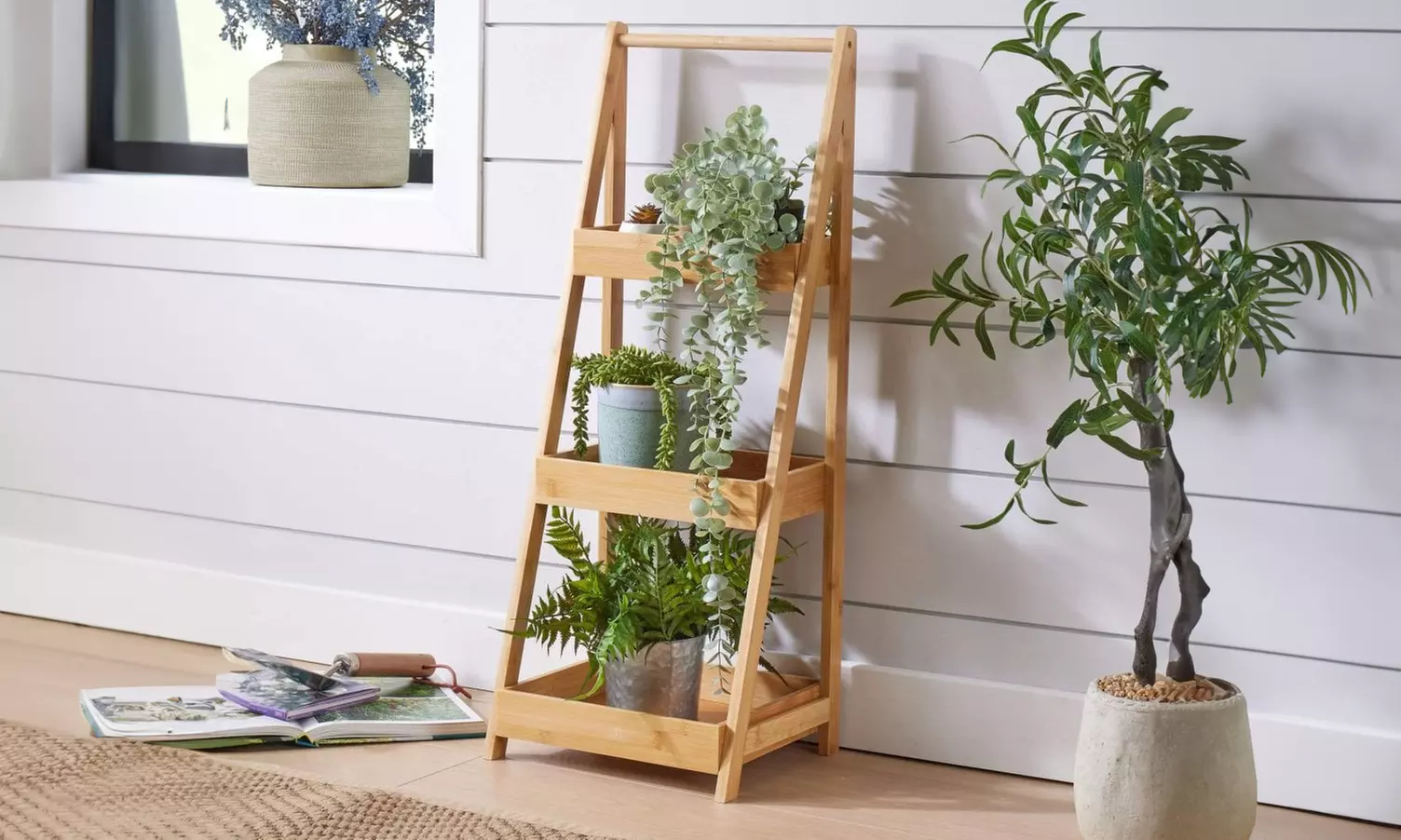Bamboo Three Tier Ladder Plant Stand - Primary Image