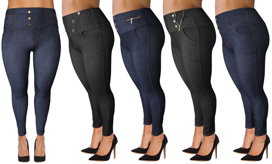 Image 1: Plus Size Denim Print Jeggings