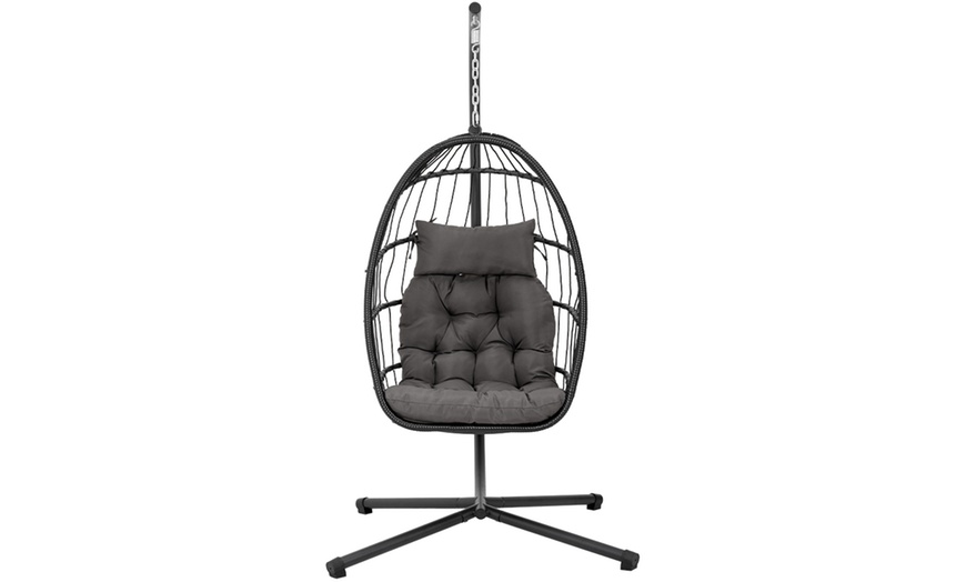 Image 38: Black Outdoor Hanging Egg Chair with Cushion