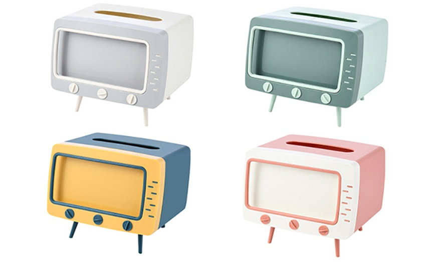 Image 1: Vintage Desktop TV-Shaped Tissue Box