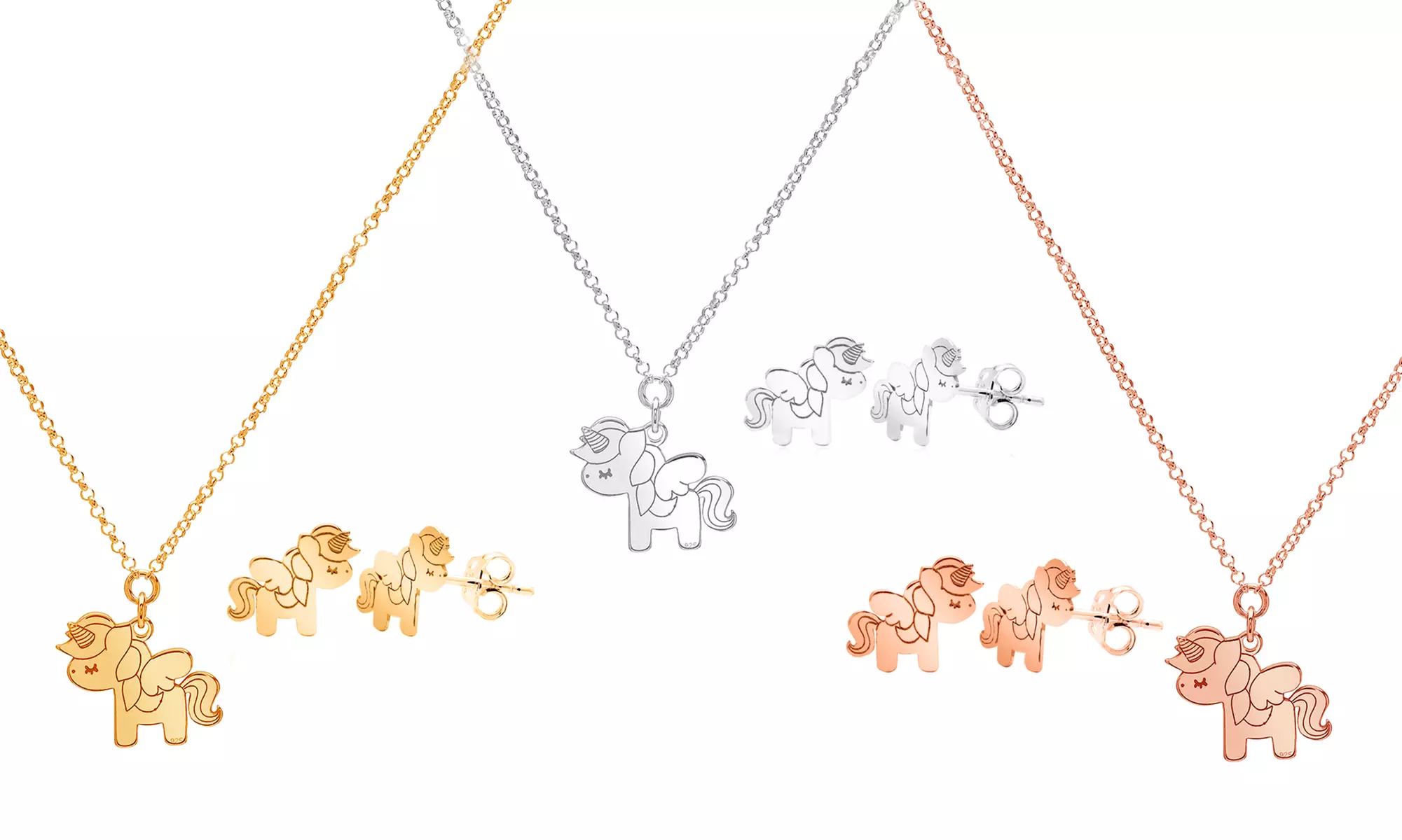 Collier pendentif et boucles d'oreilles Unicorn en argent sterling - Primary Image