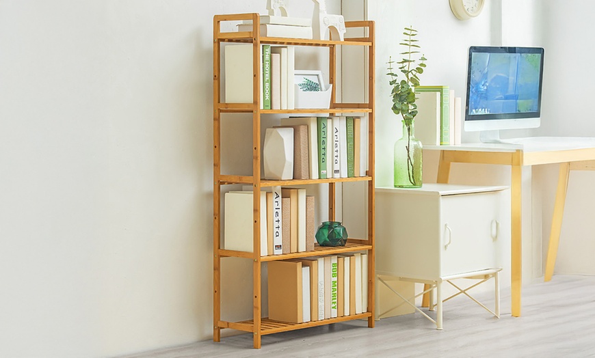 Image 13: Bamboo Wood-Tiered Book Storage Shelf Collection
