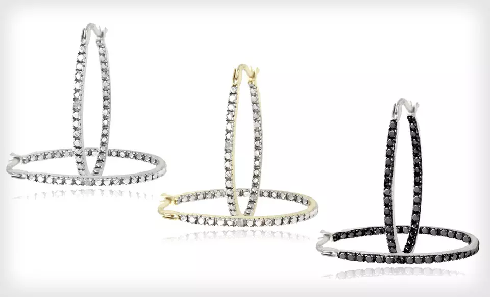One Pair of Diamond-Accented Hoop Earrings (Up to 79% Off). Three Styles Available. Free Shipping and Free Returns. - Primary Image