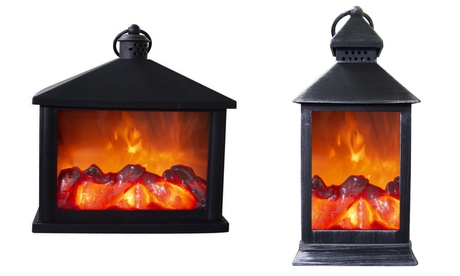 Lanterna decorativa a pile con luce led effetto camino e con fiamma mobile