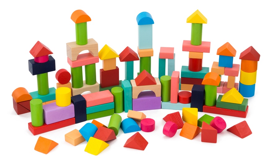 Image 2: 100 Wooden Construction Block Set