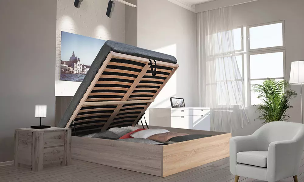 Lit coffre Madrid avec sommier à lattes, matelas en option, dimensions et coloris au choix, livraison gratuite - Primary Image