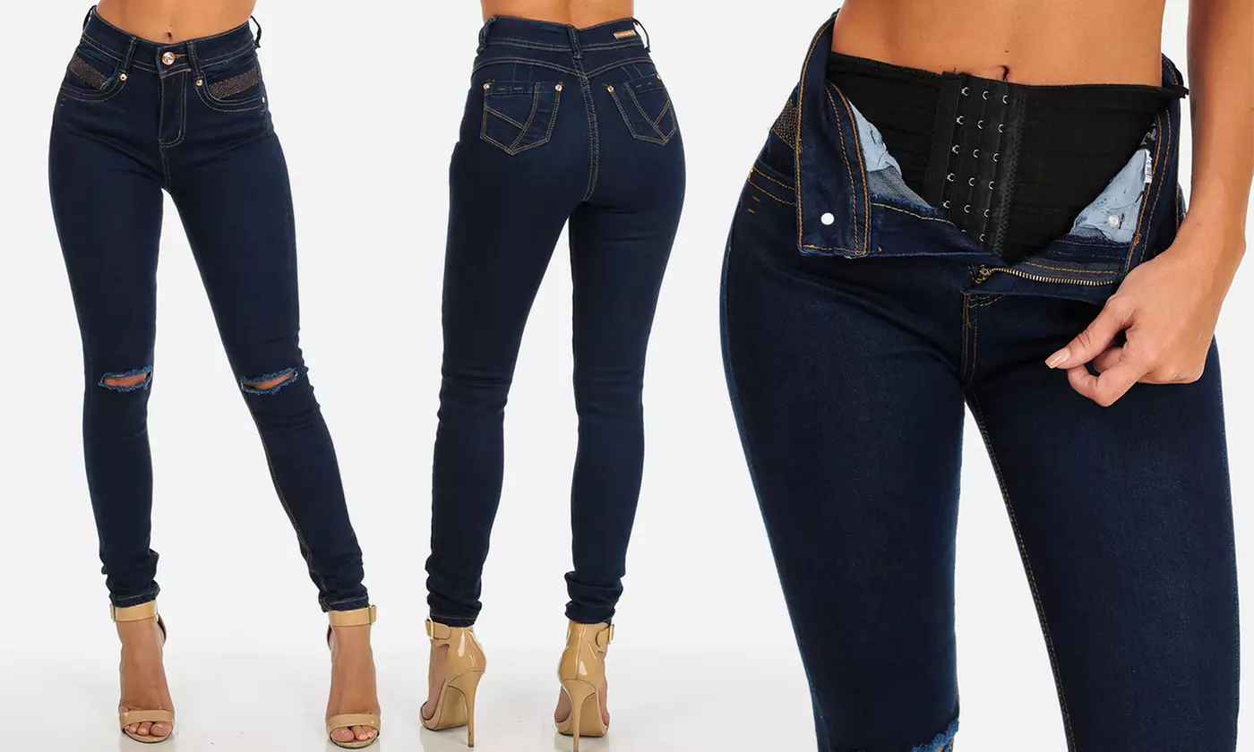Butt-Lifting High-Rise Skinny Jeans with Corset (Sizes 3, 5, 7) - Primary Image