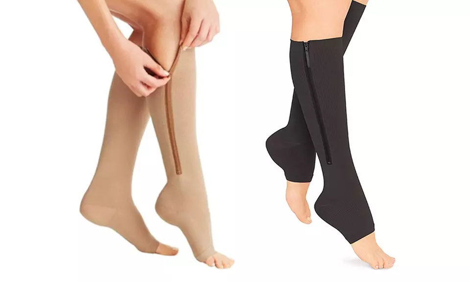 Zip-Up Open-Toe Compression Socks (2-Pairs) - Primary Image