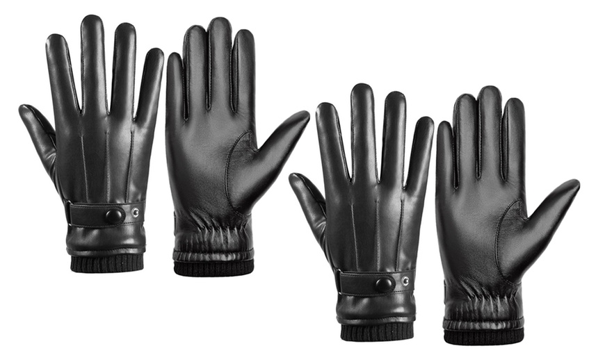 Image 6: One or Two Pairs of Men's Touchscreen PU Leather Gloves