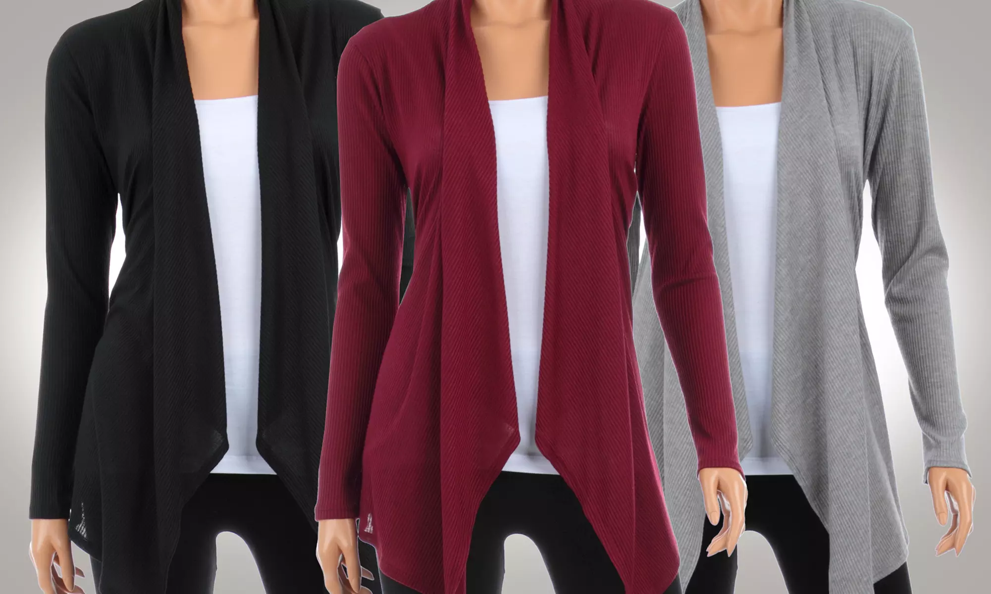 Ribbed Hacci Draped Cardigan (3-Pack) - Primary Image