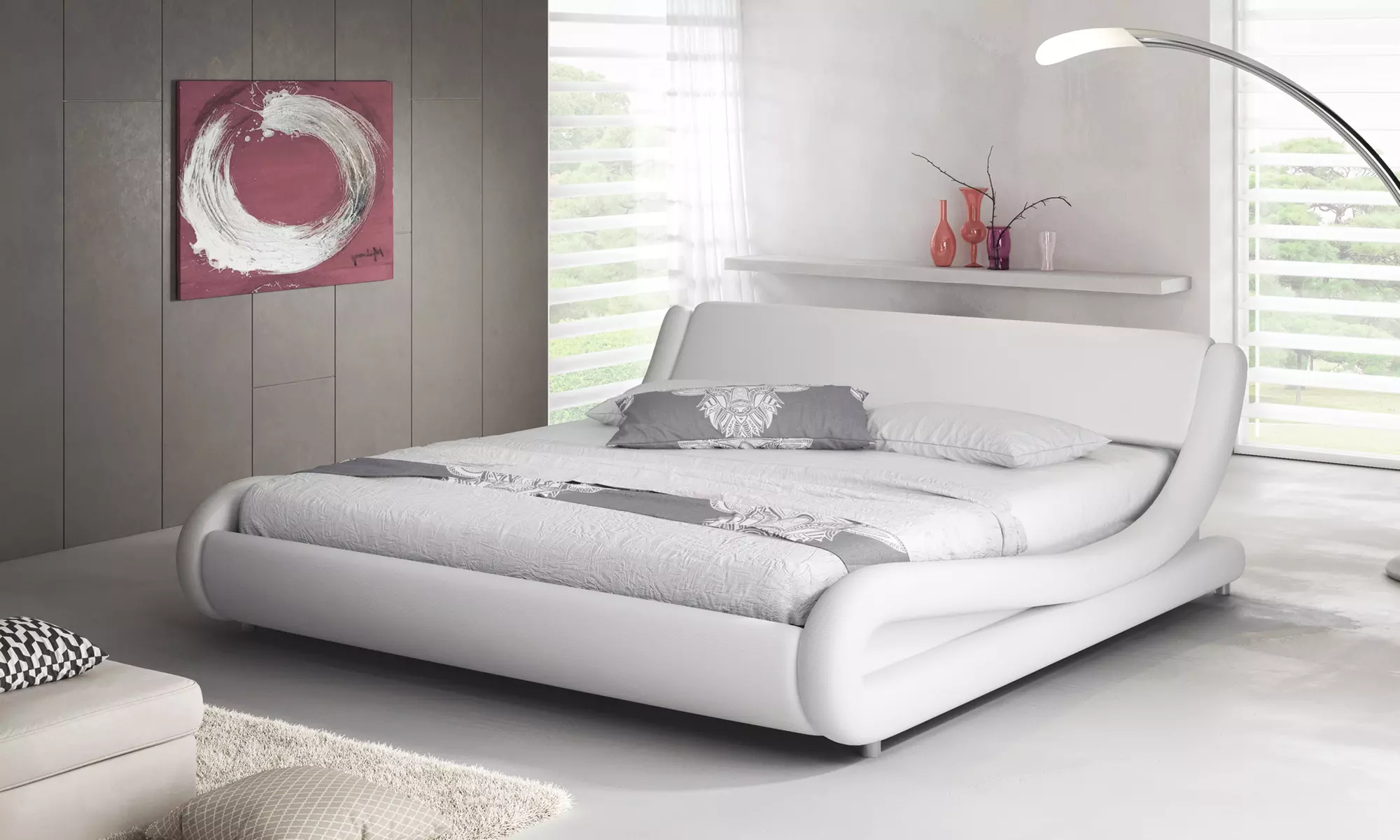 Piccione Bett in Lederoptik in Schwarz oder Weiß - Second Medium