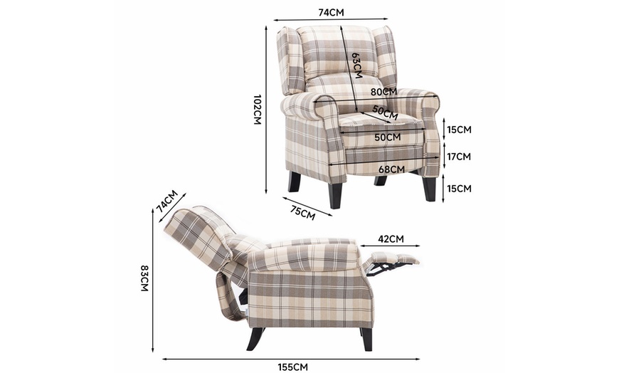 Image 8: Fabric Tartan Motion Reclining Armchair