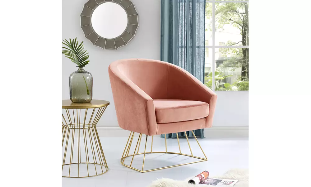 Sabrina Velvet Barrel Accent Chair w/ Metal Base. Multiple Colors Available. - Primary Image