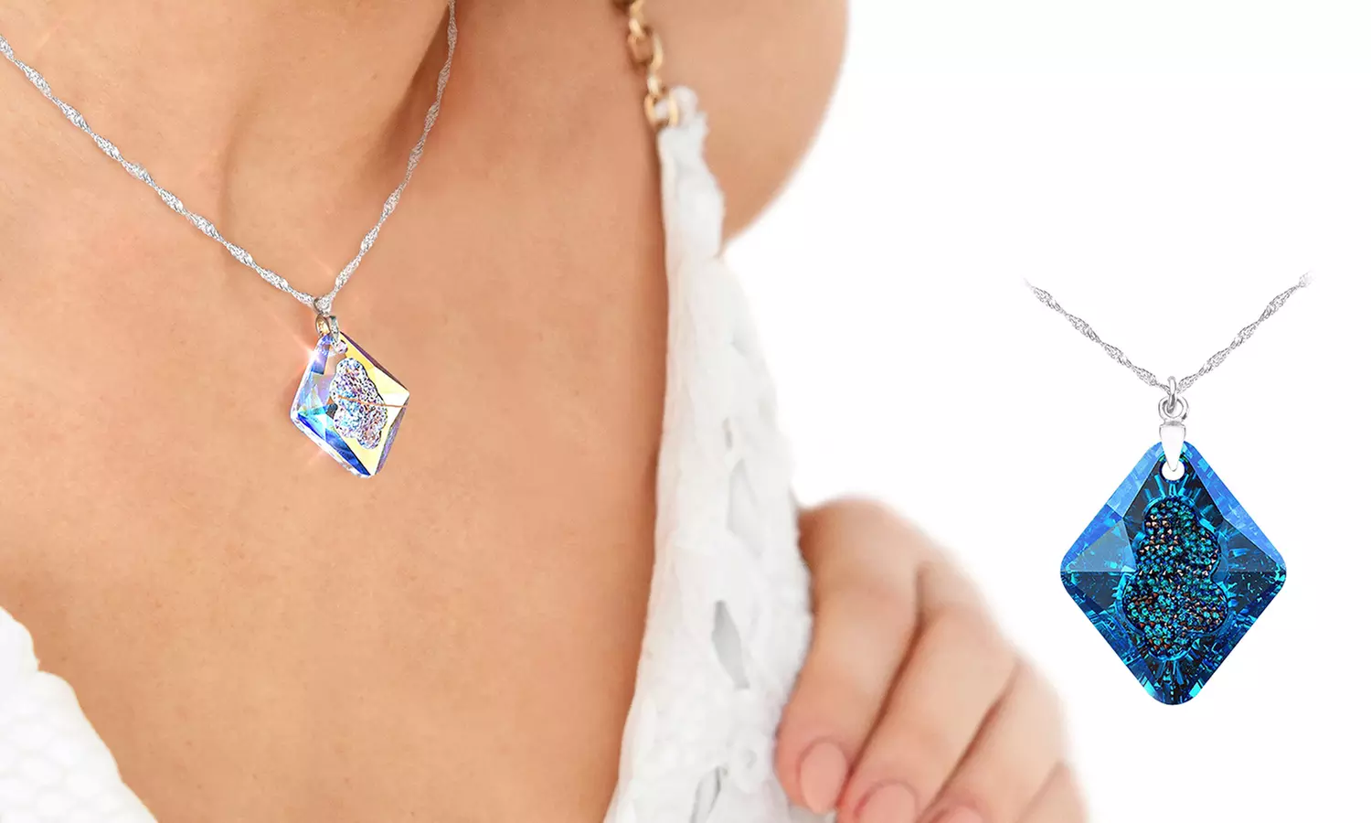 Collier Ah! Jewellery® orné cristaux Swarovski® Rhombus, estampés 925 - Primary Image