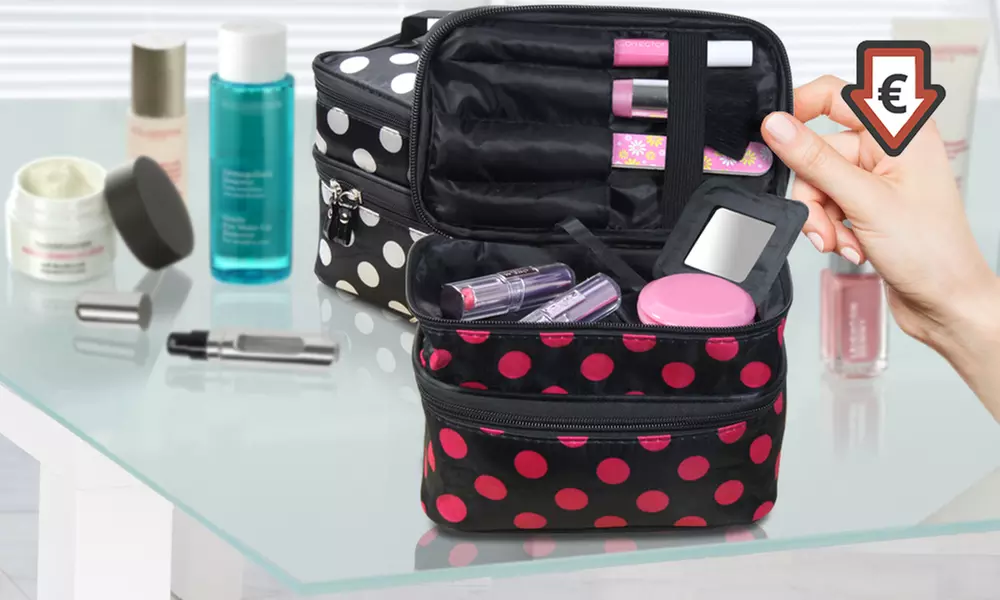 1x oder 2x gepunkteter Kulturbeutel mit weißen oder pinken Punkten - Primary Image