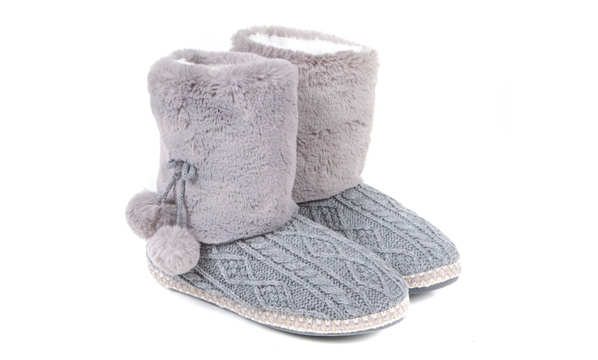 Image 2: Women's Pom Pom Boot Slippers