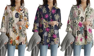 Women's Leaf Print Loose Blouse