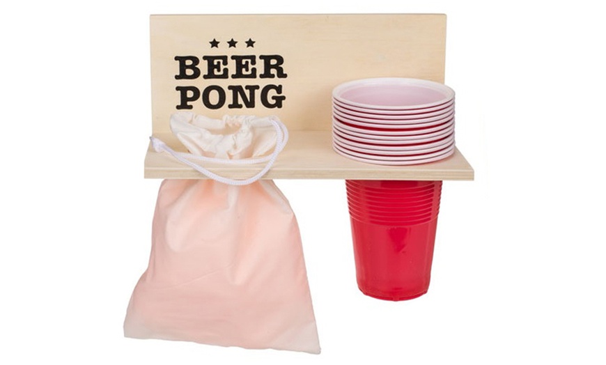 Image 2: One or Two Beer Pong Party Games with Wooden Shelf