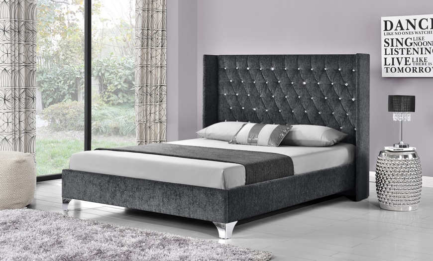 Image 3: Diamante Button Wing Back Bed