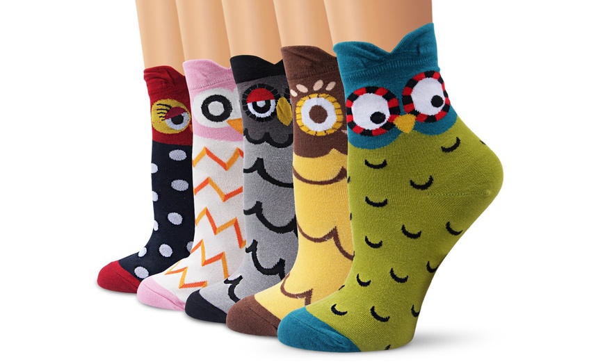 Image 1: Five-Pack of Owl-Shaped Socks