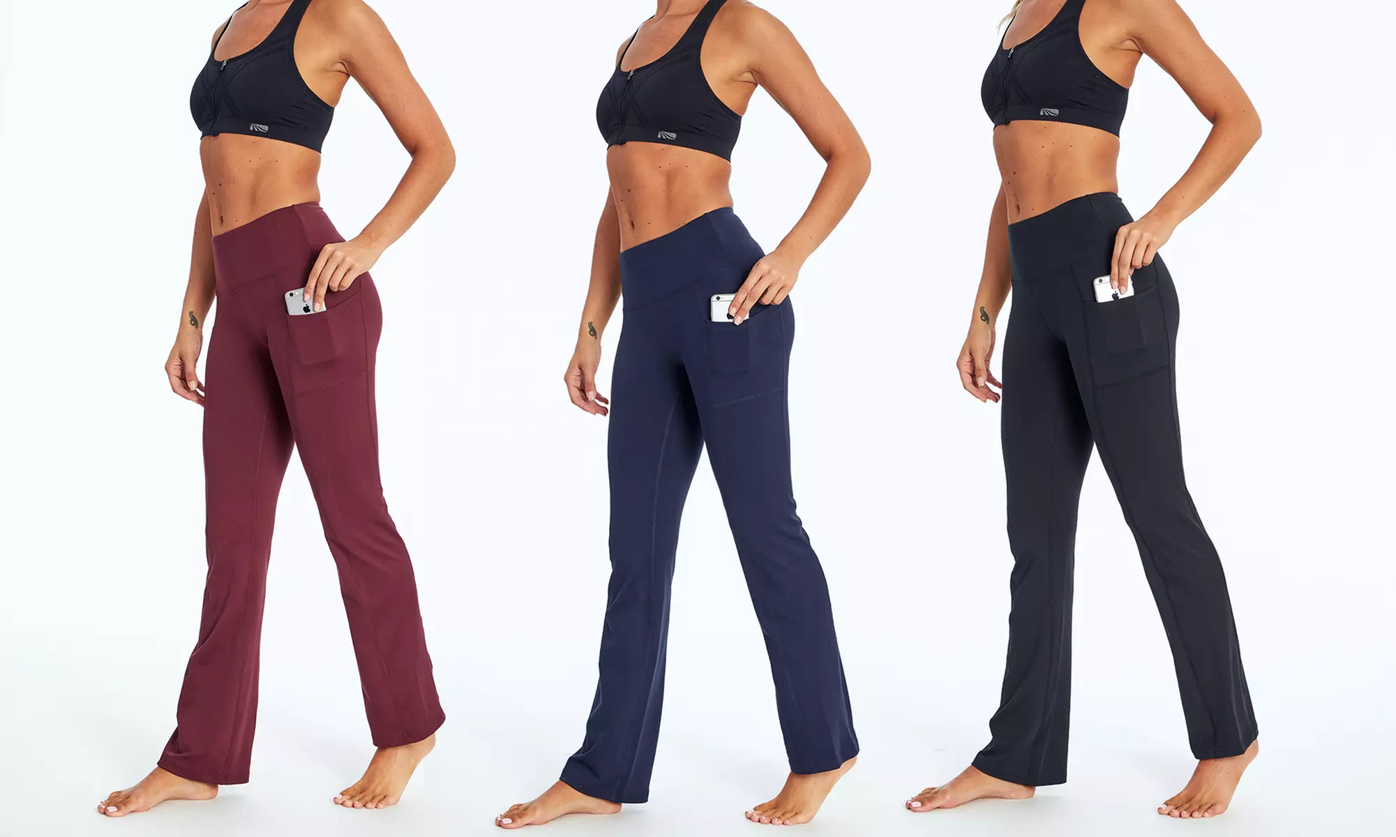 Bally Total Fitness Women's Slim Boot Cut Yoga Pants with Pocket - Primary Image
