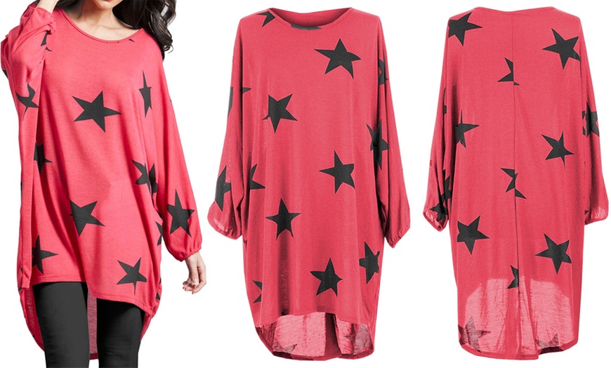 Image 10: Oversized Star Print Hi-Lo Top