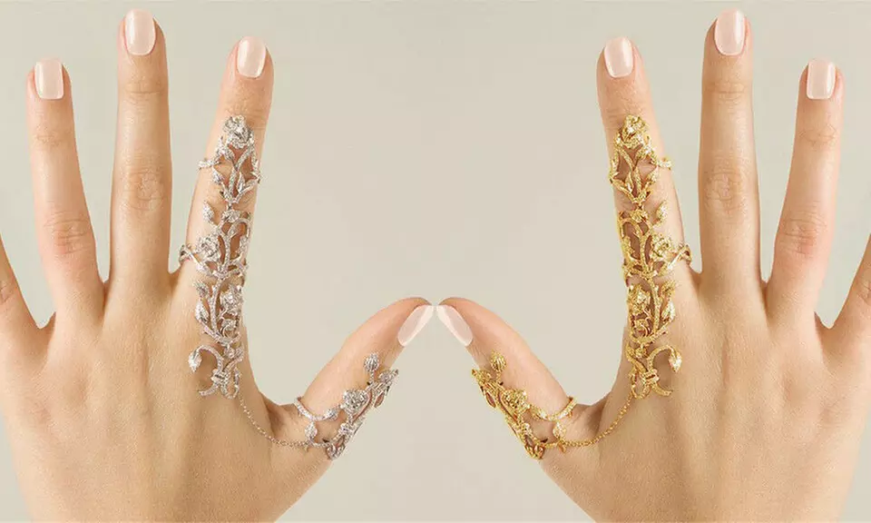 1x oder 2x Doppel-Ring für Zeigefinger und Daumen im Blumen-Design in Silber oder Gold - Primary Image