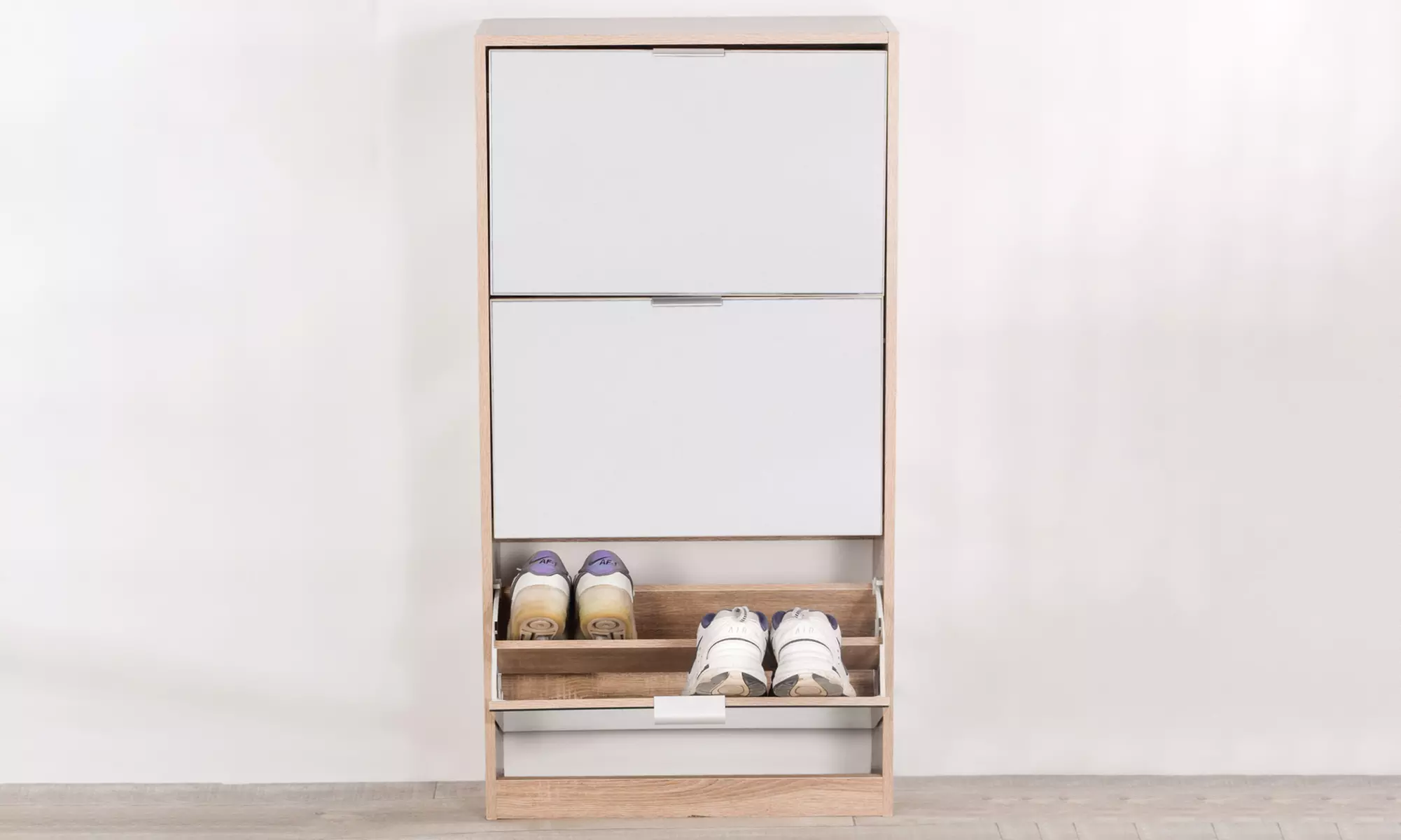 Meuble à chaussures 60 x 24 x 116 cm avec portes miroir et 3 tiroirs de rangement - Primary Image