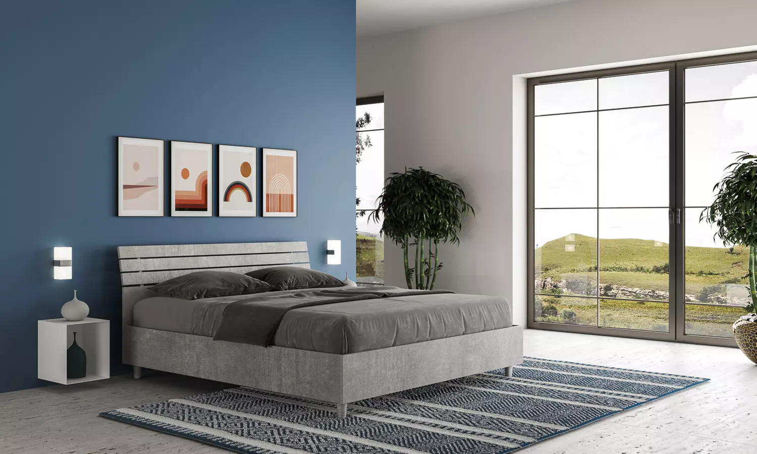 Lit double Ankel, avec tête de lit en mélamine