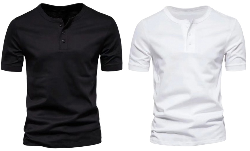 Image 14: T-shirt Henley décontracté à manches courtes pour hommes