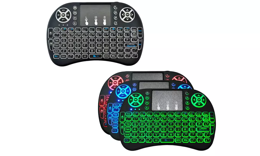 Image 1: Draadloos QWERTY mini-toetsenbord met achtergrondverlichting en pad