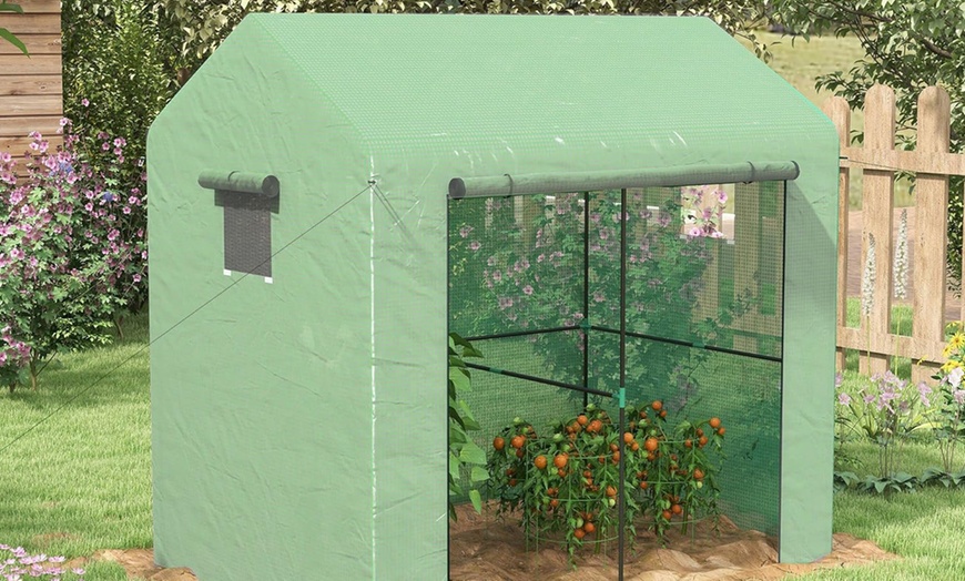 Image 1: Outsunny Greenhouse Selection with Roll-Up Doors and Mesh Windows