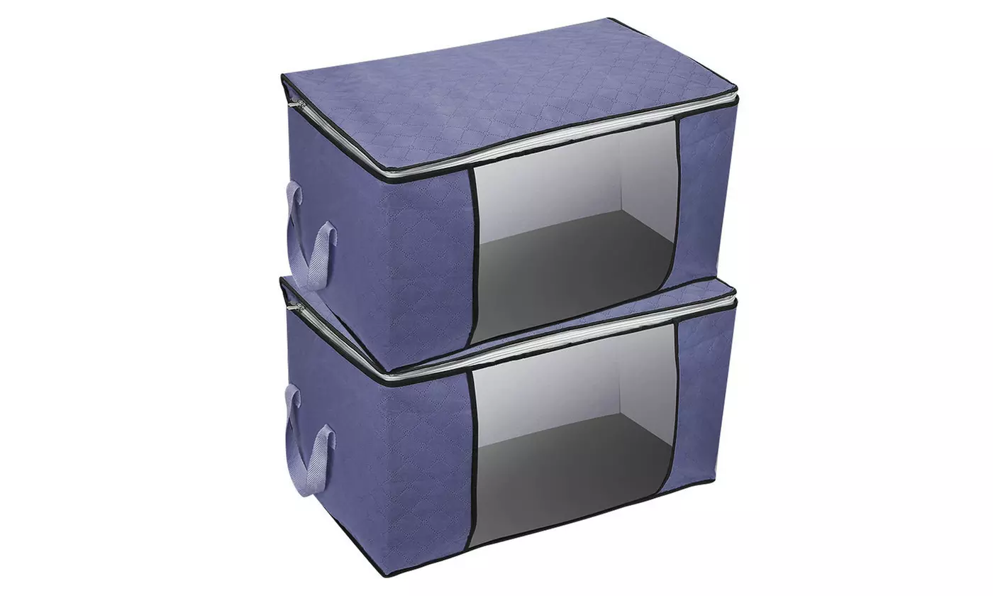 NewHome 90L Foldable Clothes Storage Bags with Window Closet Organizer (2-Pack)