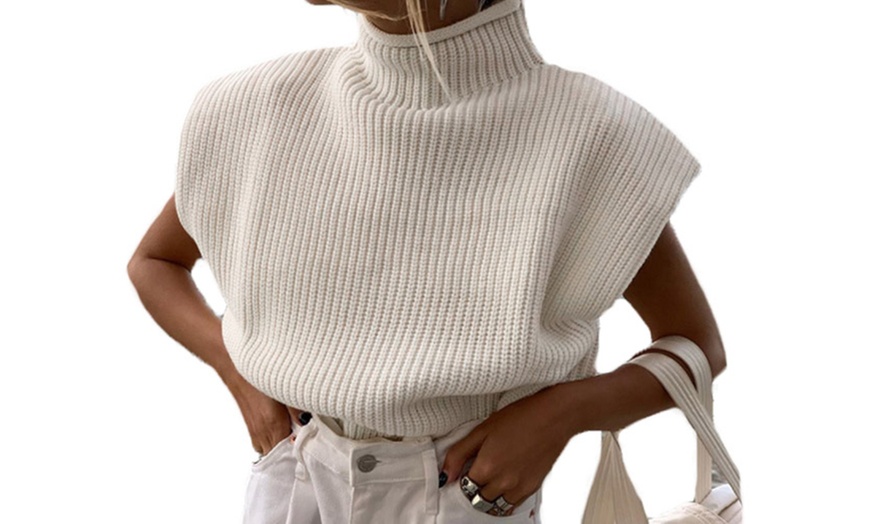 Image 11: Sleeveless Shoulder Pads Knit Top