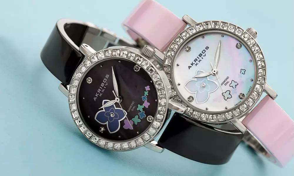 Akribos XXIV Women's Quartz Watch with Mother of Pearl Dial and Ceramic Bangle - Primary Image