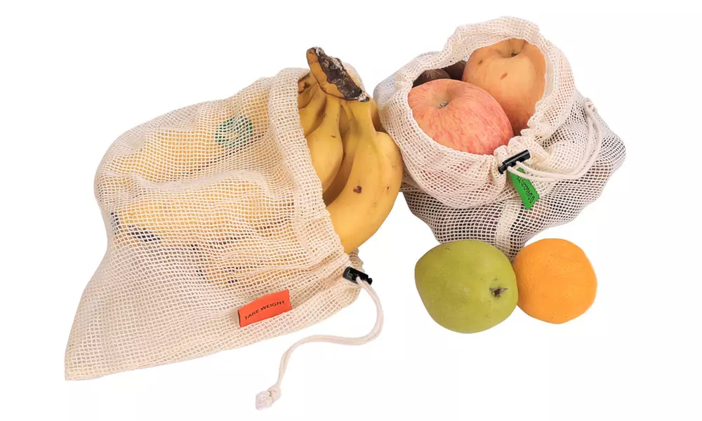 Reusable Cotton Drawstring Shopping Mesh Bags Set (6- or 12-Pack) - Second Medium