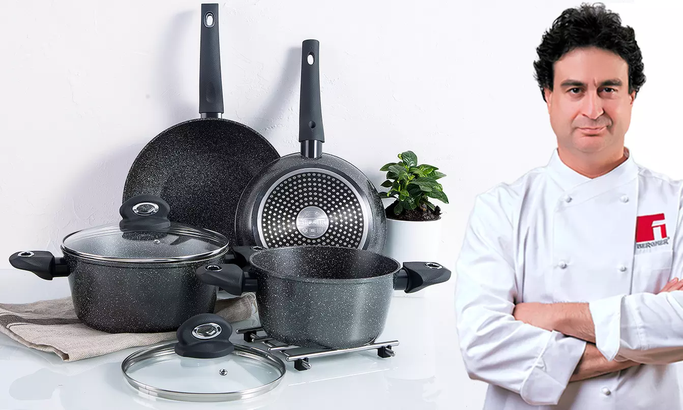 Batterie de cuisine 5 ou 6 pièces en aluminium forgé de la marque Bergner, collection "Orion", livraison gratuite - Primary Image